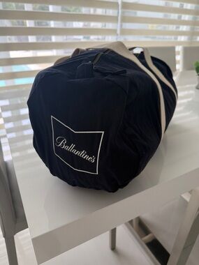 Black Duffel Bag with White Straps
